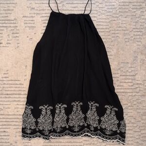 LOFT Black Sleeveless Blouse with White Embroidery